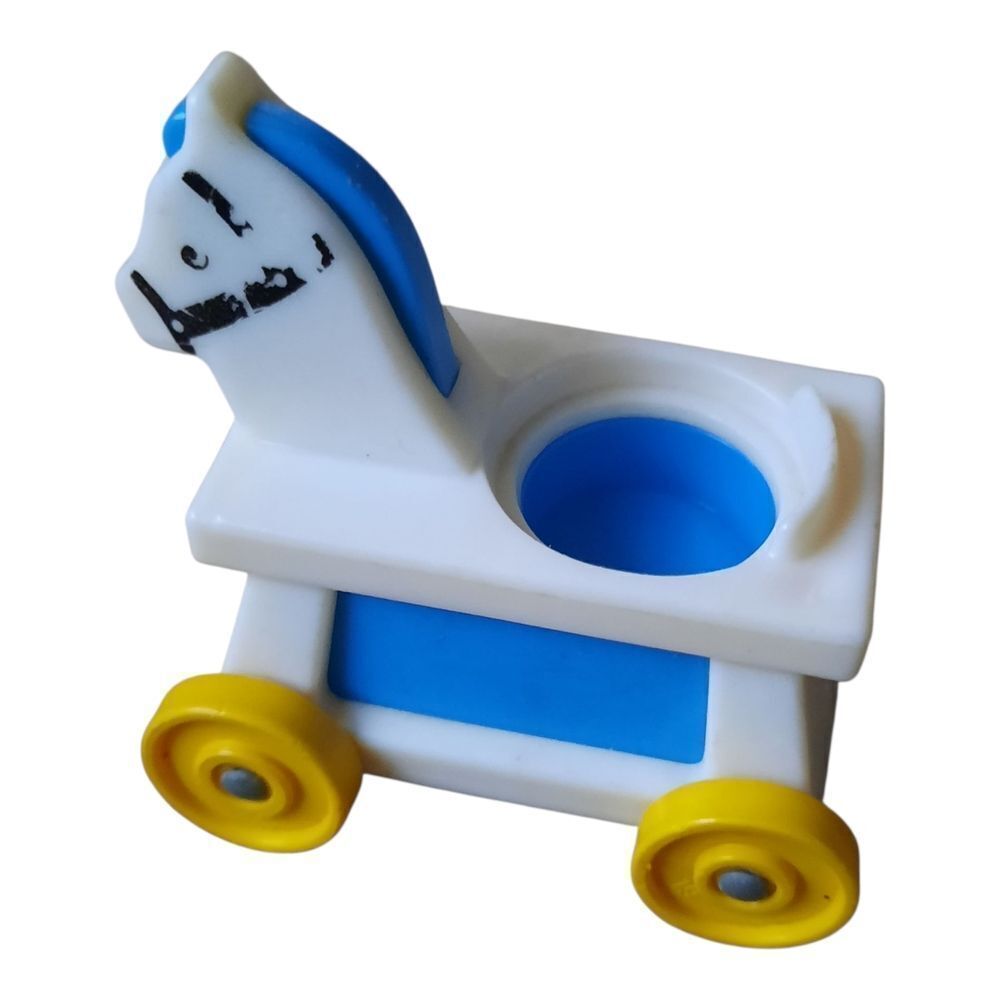 Fisher-Price Blue and White Horse Cart with Yellow Wheels